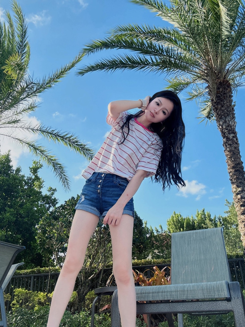 Striped Short Sleeve Tee with Red Trim